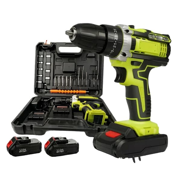 Sladdlös Borrmaskin, 21V Ström, Dubbel Hastighetskontroll, 2 Batterier C– Pro