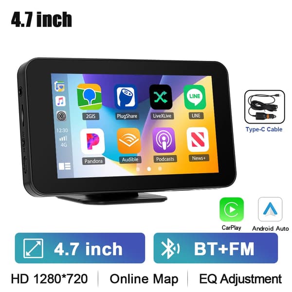Bilmonitor, 4,7-tommer HD-skærm, Bluetooth og AUX-forbindelse,4.17inch