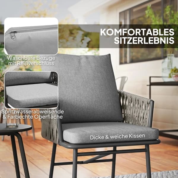 Rattan Bistro Sæt, Komfortable Siddepladser, Holdbar Konstruktion,Grå