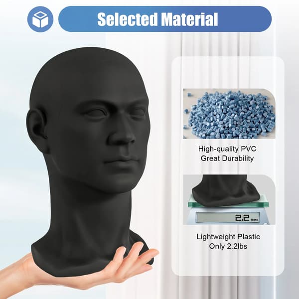 Mannequin Hoved Display, Letvægts, Holdbar PVC,Sort