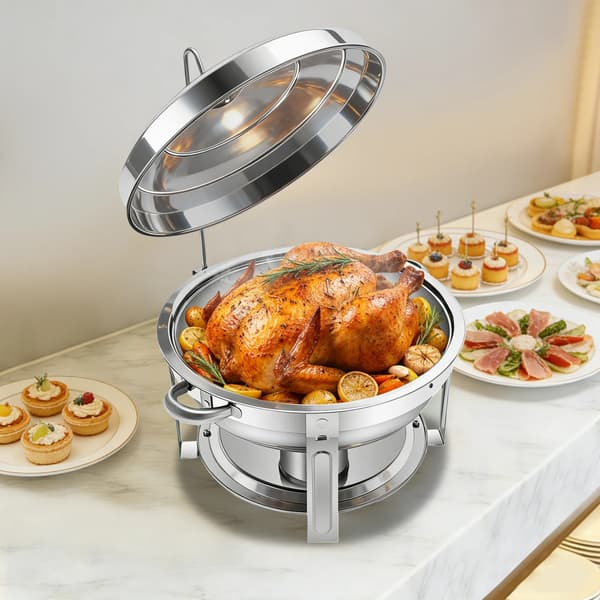 Chafing Dish, Rustfrit Stål, Rund Design,Sølv
