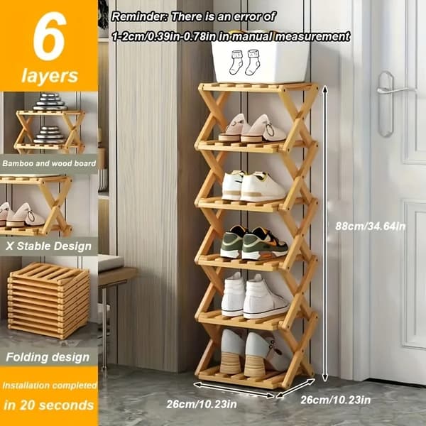Skohylla, Fällbar Design, Bambukonstruktion,6-lagers