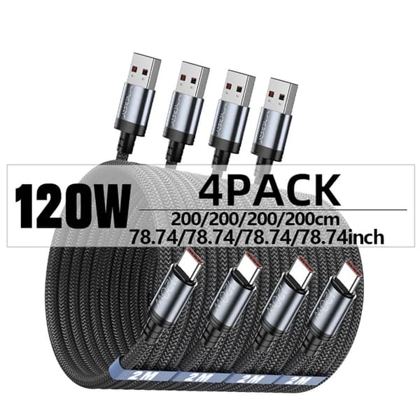 Laddningskabel, 120W Snabbladdning, 480 Mbps Datasynk,4Pack 2Meter