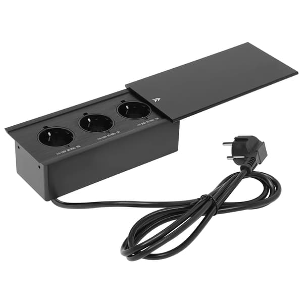 Skydende skrivebordsstik, 3 strømafbrydere, pladsbesparende design,3-Huller, 220V