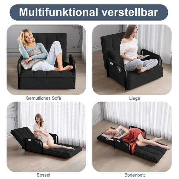 Sofa Bed, Justerbar Rygstøtte, Foldbart Design, 82x73x55cm,Én sæde, sort