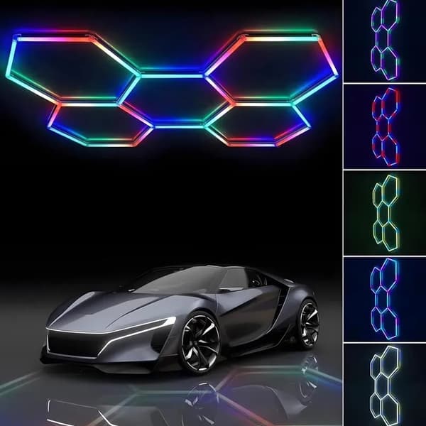 LED Hexagonbelysning, Dynamiska Effekter, Smart Enhetskompatibel,RGB 5-Hål