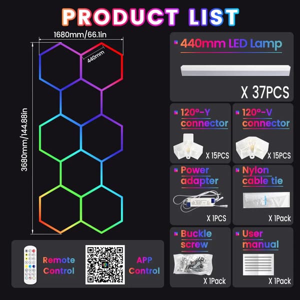 LED Lysrør, Smart Kontrol, Dynamisk RGB Belysning,Ja, 8-Hul-B