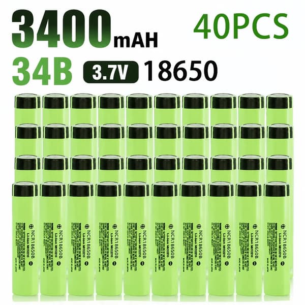 Lithium Ion Batteri, 3400mAh Kapacitet, 20A Afladningsstrøm,34B-40PCS