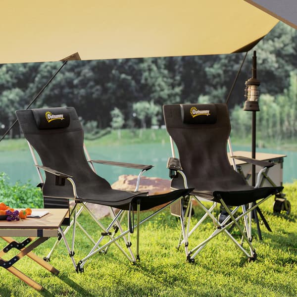 Sammenklappelig Campingstol, Bærbar, Justerbare Positioner,sort