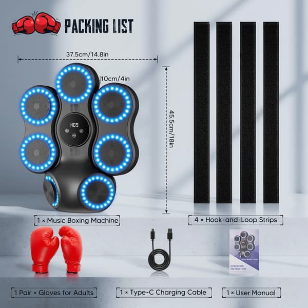 Boxningsmaskin, Väggmonterad Design, Bluetooth-anslutning,SVART