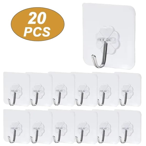 Seinäkoukut, Itsekiinnittyvät, Läpinäkyvä Muotoilu,20Pcs koukkuja