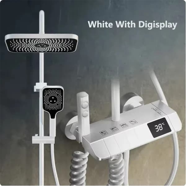 Digital termostatisk duschkranset, LED-display, tryckbalans,Vit med display