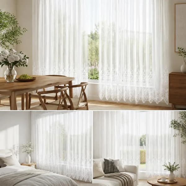 Genomskinlig Gardin, Blommönster, Integritetsskydd,Vit