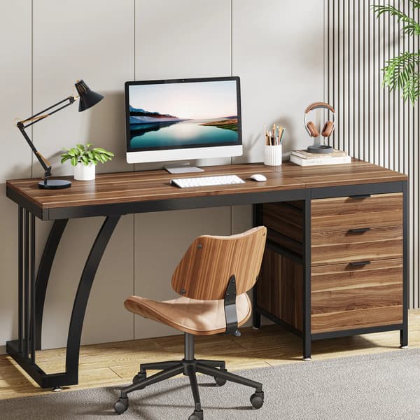 Computerbord, Vendbare Skuffer, Rummelig Arbejdsflade,Brun 02