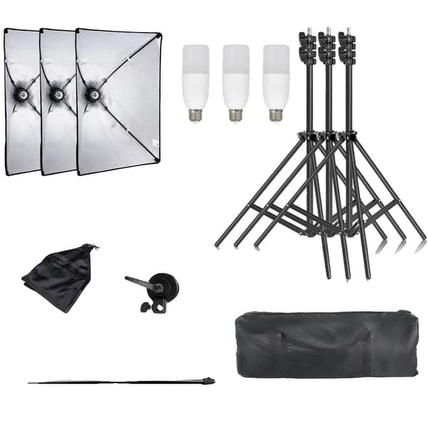 Softbox belysningskit, inkluderer justerbart stativ, flere stiktyper,3stk Ny 30w