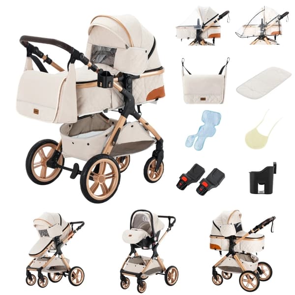 Babyvogn, Multifunktionel, Let Foldedesign,Højere version X1 Creme
