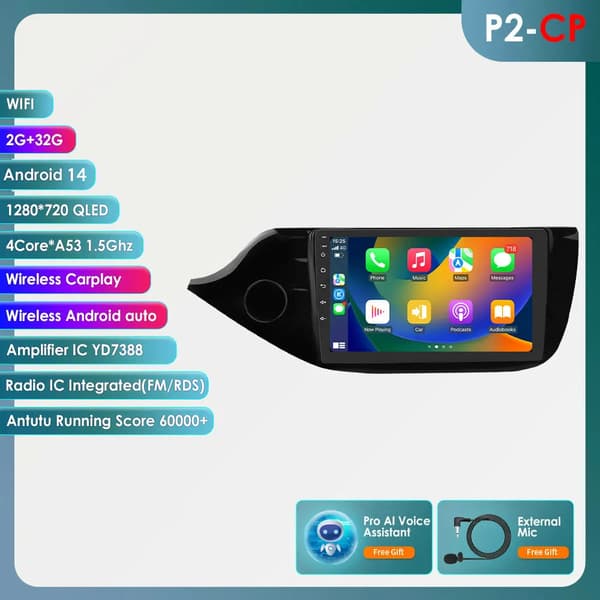 Carplay, Navigationssystem, kompatibelt med Kia Ceed 2012-2018,P2-CP AI