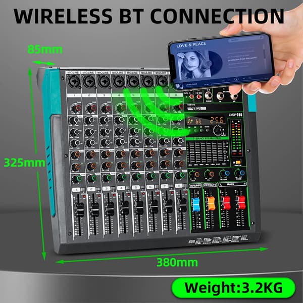 Lydmixer, 8 Kanaler, Indbygget DSP Effekter,MG8
