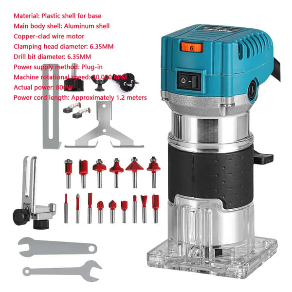 Träfräs, Kraftfull 800W Motor, Justerbar Höjd Bas,Stil A-2000W(Borrspets)