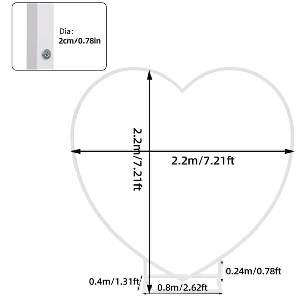 Baggrundsstativ, Hjerteformet Design, Robust Metal Konstruktion,HVID, 2.2x2.2m