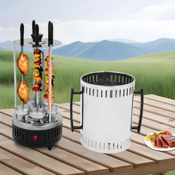 Vertikal Elektrisk Grill, Automatisk Spid, 5 Spid,sort