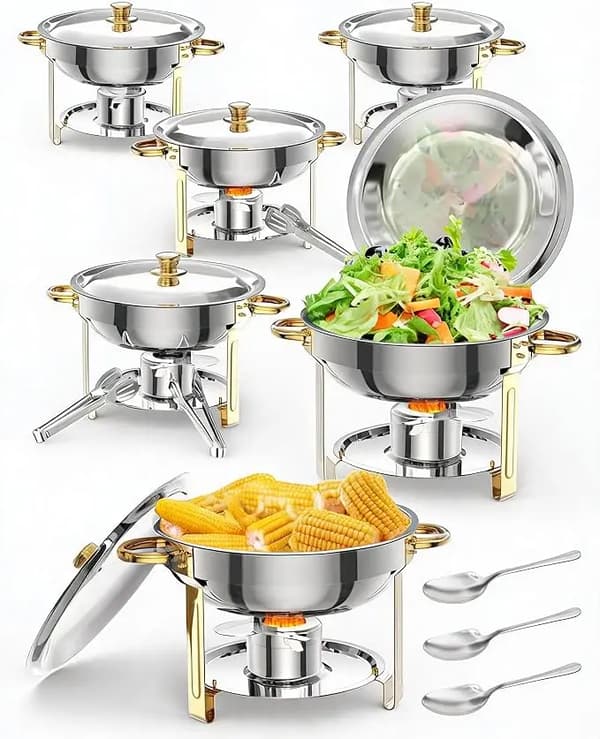 Chafing Dish, 5 Quart Kapacitet, Rustfrit Stål Konstruktion,6stk