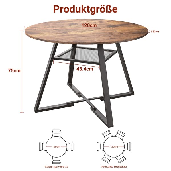Spisebord, 120 cm Diameter, Rund Form, Træmateriale, Samlemetode, Minimalistisk Moderne Stil