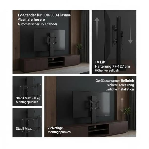 Motoriserat TV-lyftfäste, Höjdjusterbart, Maxlast 60 kg, Silver