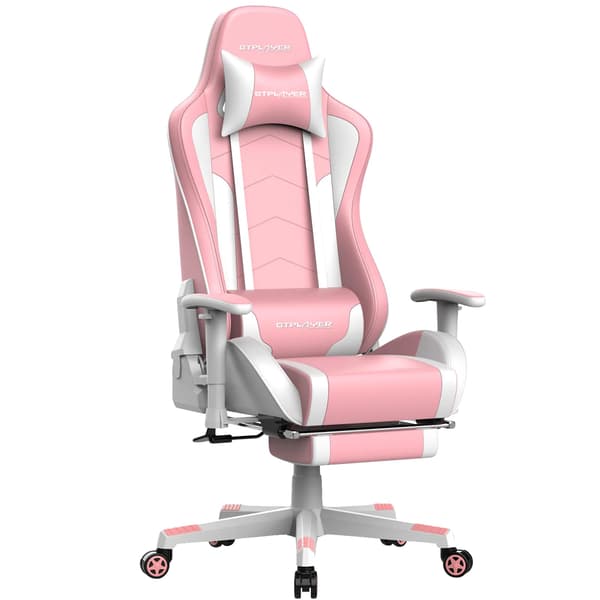 Gamingstol, Bluetooth-højttalere, Ergonomisk Design,Pink