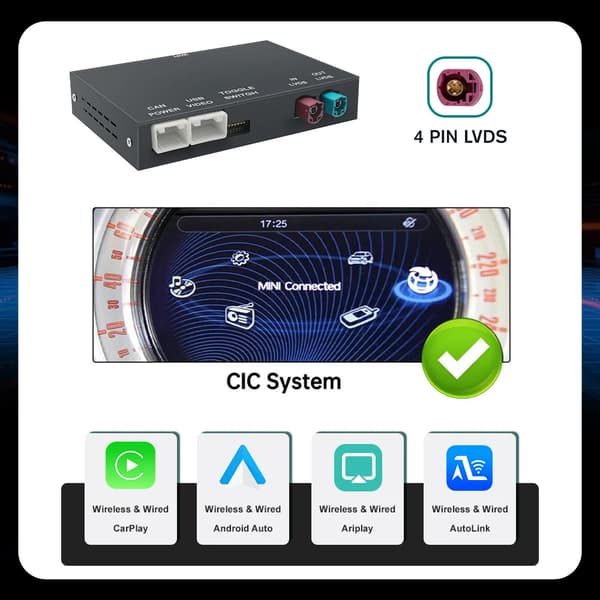 Trådlös CarPlay och Android Auto, Röststyrning, Kamerainmatning, Mini CIC