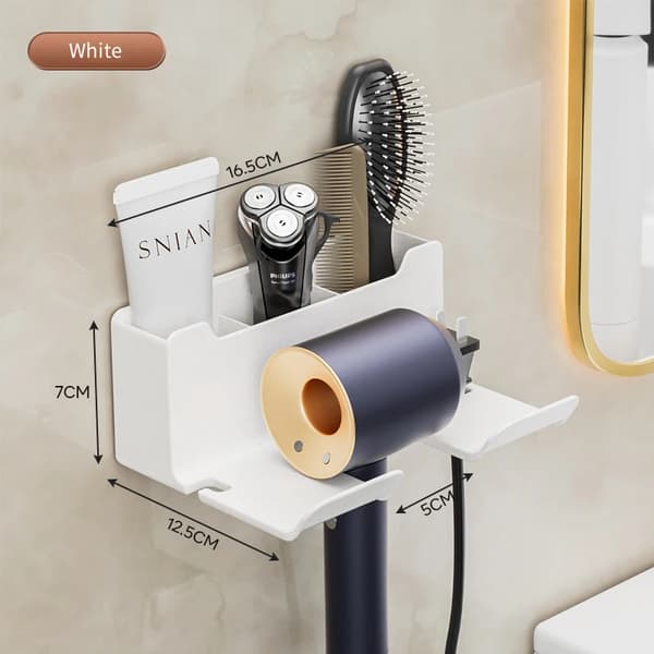 Hårtørrerholder, Væghængt, Pladsbesparende Design,B-Hvid-3stk