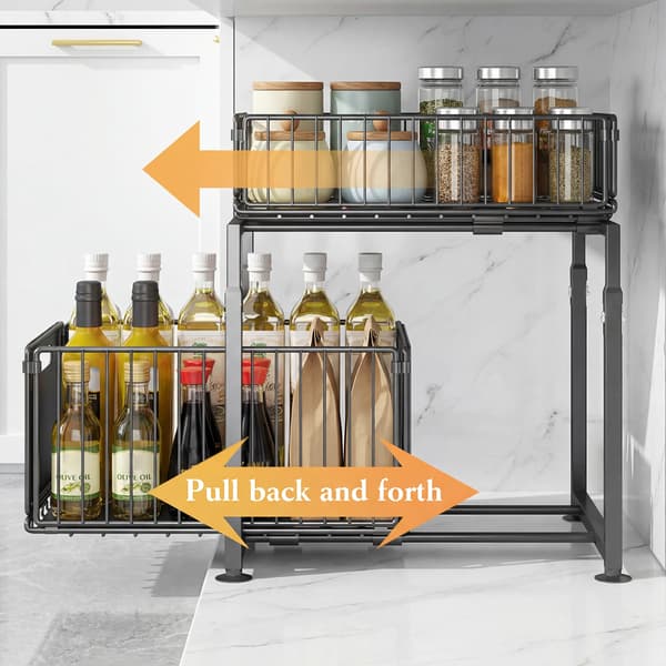 Under Sink Organizer, 2-lags Design, Stål Konstruktion,L, sort