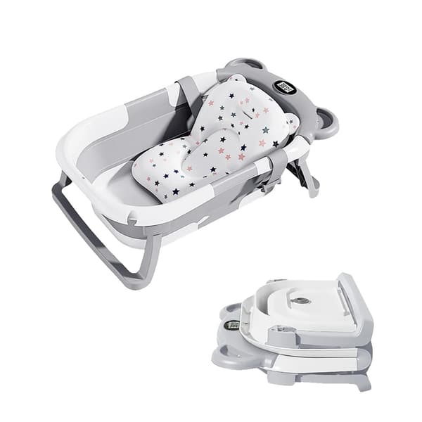 Babybadekar, Integreret Termometer, Pladsbesparende Design,GRÅ