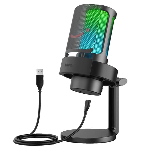 USB Mikrofon, RGB Baggrundsbelysning, Realtids Overvågning,sort