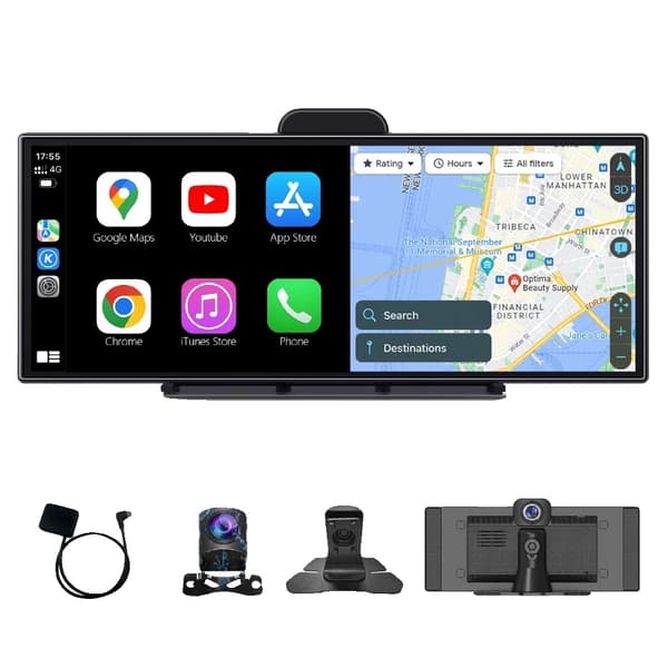 Dashcam, 4K Dobbeltoptagelse, Trådløs Forbindelse,GPS 6m Bagkamera