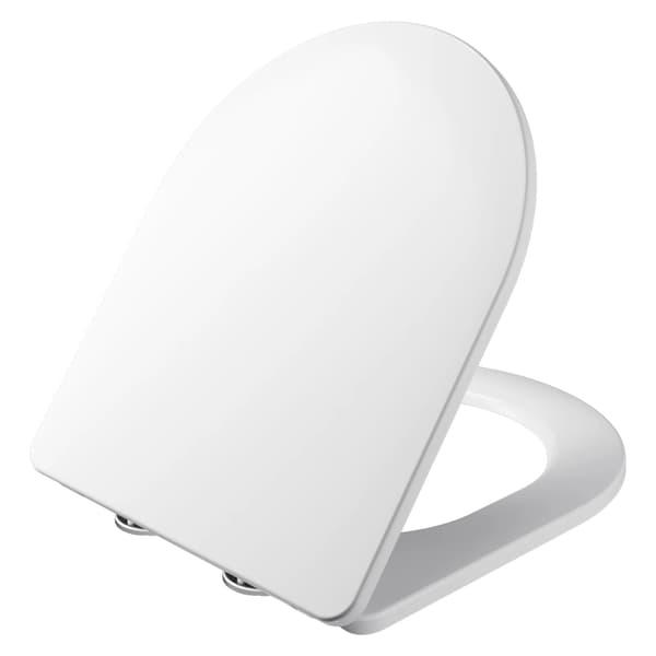 Toiletbræt, Holdbart PP-materiale, Blød-lukningsmekanisme,Hvid, D-formet