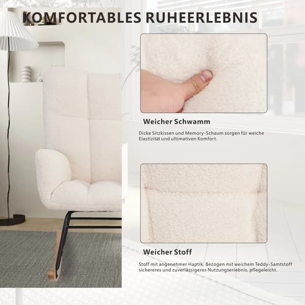 Gyngestol, Træramme, Blødt Polstring,Beige