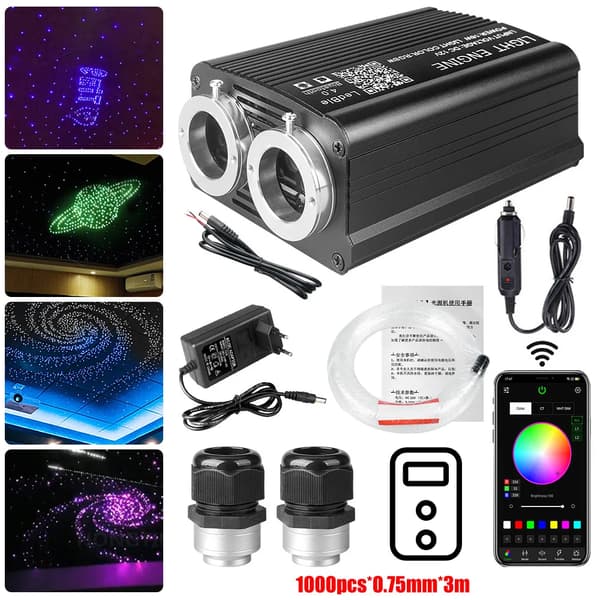 Fiber Optisk Stjerne Loftlys, Bluetooth Kontrol, Musik Synkroniseringsfunktion,DoubleH-1000stk-3m