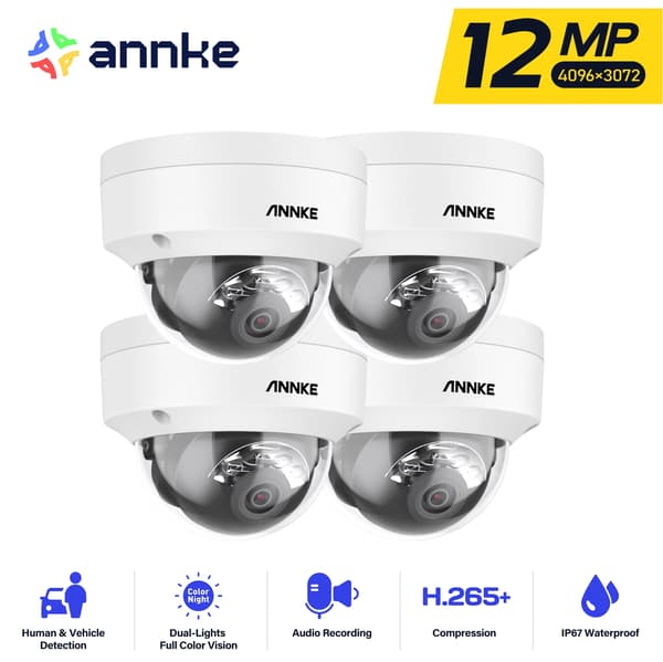 Sikkerhedskamera, 12MP opløsning, nattevisionsfunktion,4Pcs kamera-a