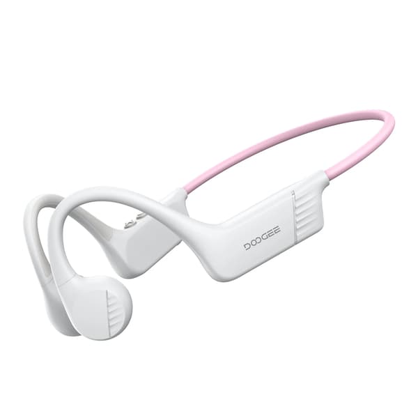 Benledningshörlurar, Öppen örondesign, Bluetooth 5.4, Vit-Rosa