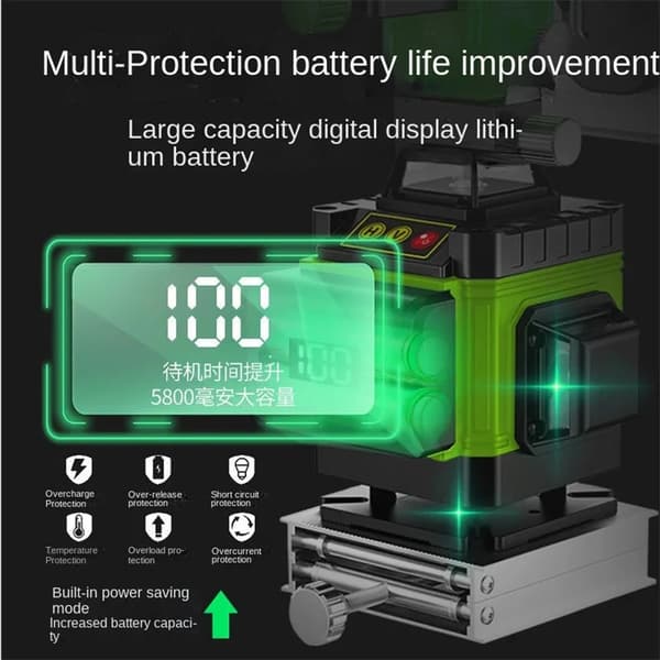 Laser Level, Self-Leveling, Dual Horizontal and Vertical Line, Green 12 Line