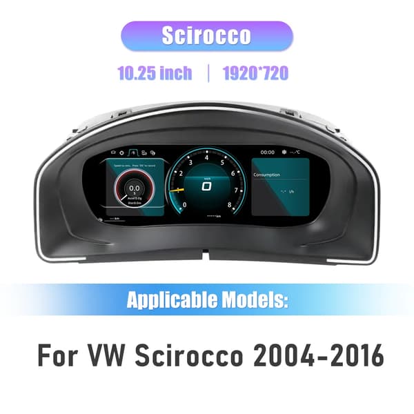 Digital Dashboard Cluster, 12,3 Tommer HD Skærm, Multi-Model Kompatibilitet,Scirocco  04-16