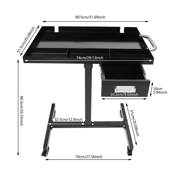 Flytbart Arbejdsbord, 100 kg Belastningsevne, Rustfrit Stål Top,sort
