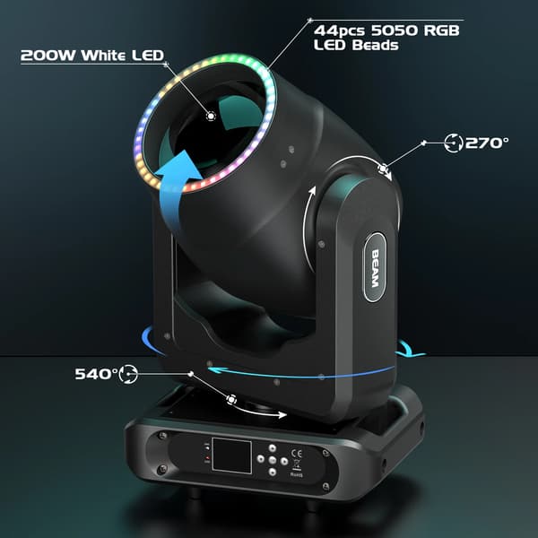 Bevægelseshovedlys, RGB-effekter, DMX-kontrol,EU stik