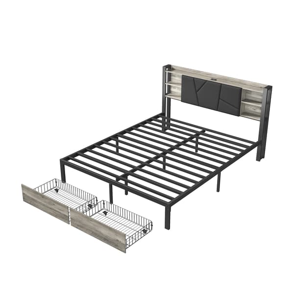 Polstret Seng, Integreret Opbevaring, Smarte Belysningsfunktioner,sort, 160×200cm-a