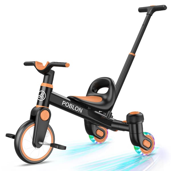 Børnecykel, 3-i-1 Design, Bevægelsesaktiverede Lysende Hjul,sort