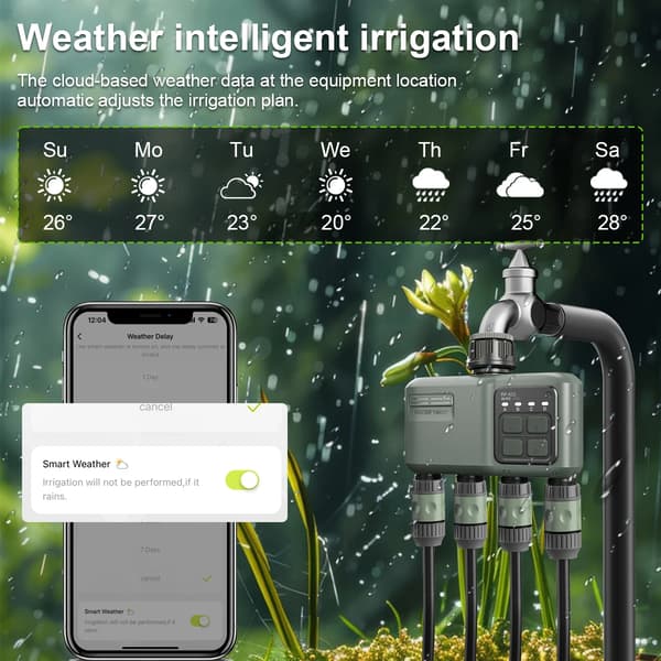 Havevandingstimer, Smart Kontrol, Programmerbart 4-Zone System,grøn