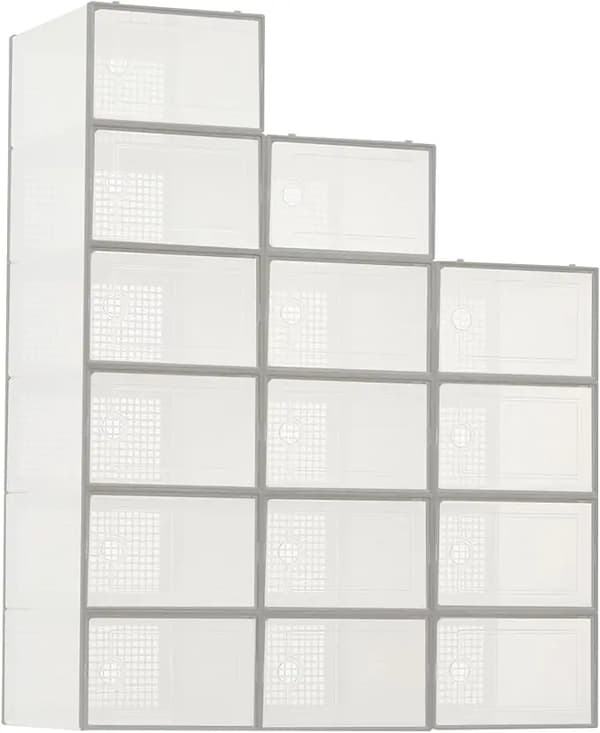 Skoopbevaringskasser, Stabelbart Design, Støvbeskyttende,grå