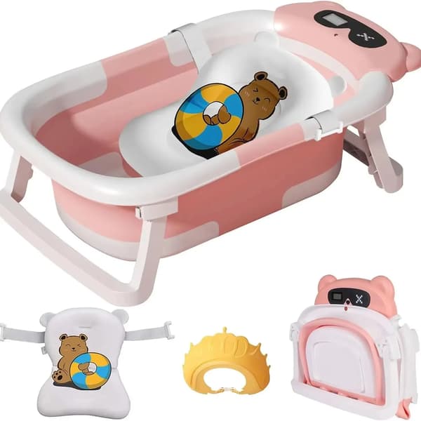 Babytub, Fällbar Design, Temperaturindikator,Rosa