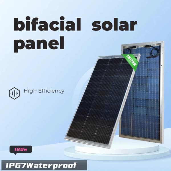 Bifacial Solpanel, Monokrystallinsk, Ideel til 12V Batterisystemer,1PCS  120W